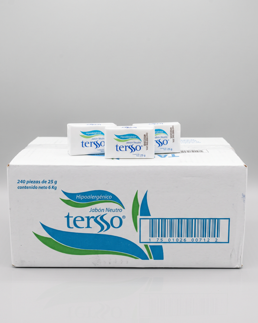 Jabón Neutro Tersso Hipoalergénico de 25 g, Caja con 240 Piezas